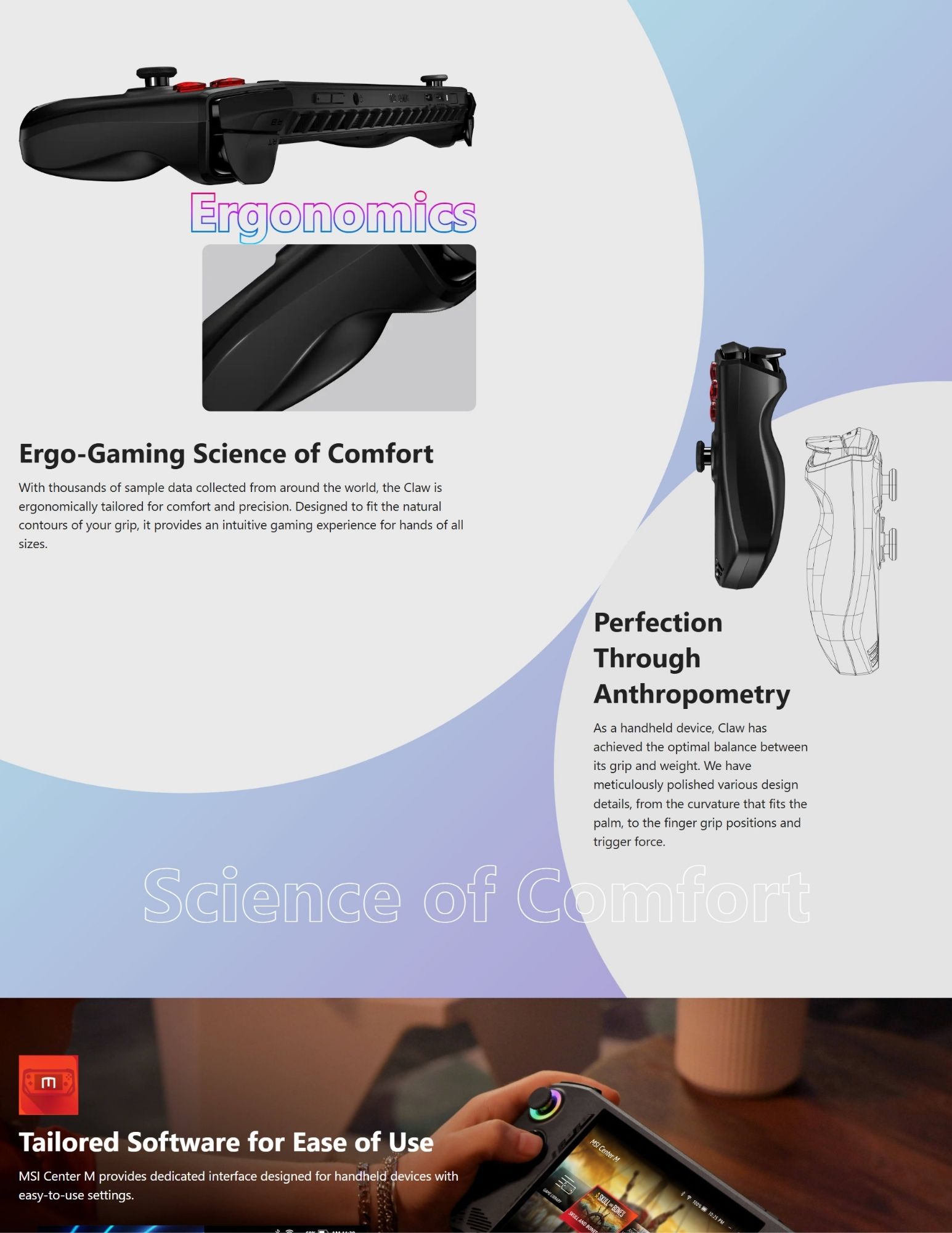 MSI Claw ergonomic design for comfortable handheld gaming