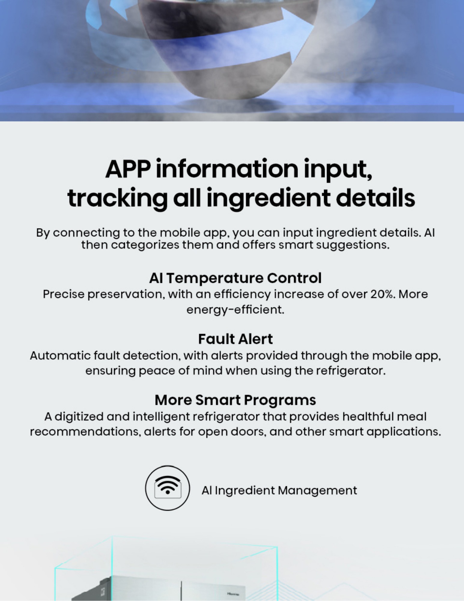 AI ingredient management with smart refrigerator app control