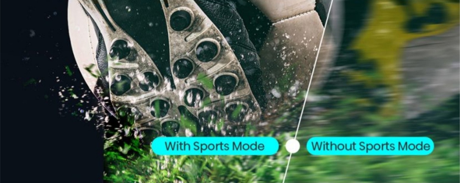 Football action comparison with and without Sports Mode enabled