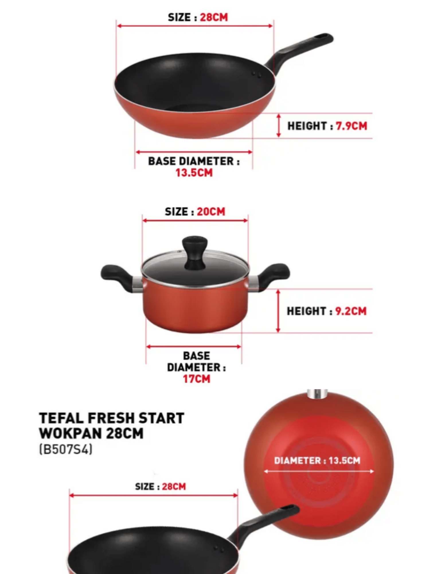 Pot and Pans Product Dimension and sizes