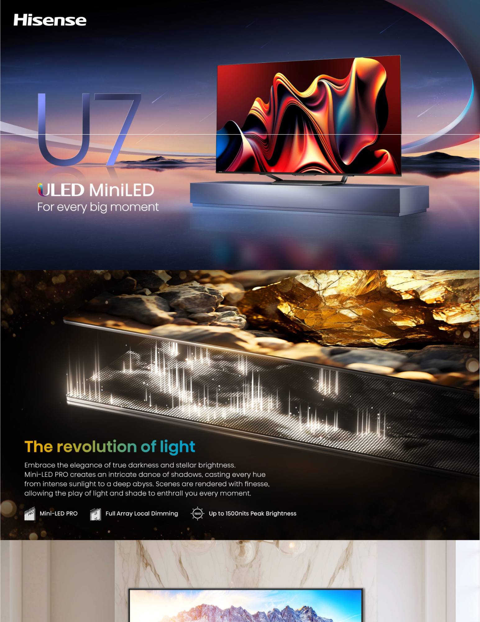 Hisense U7 ULED Mini-LED TV for immersive big-screen viewing