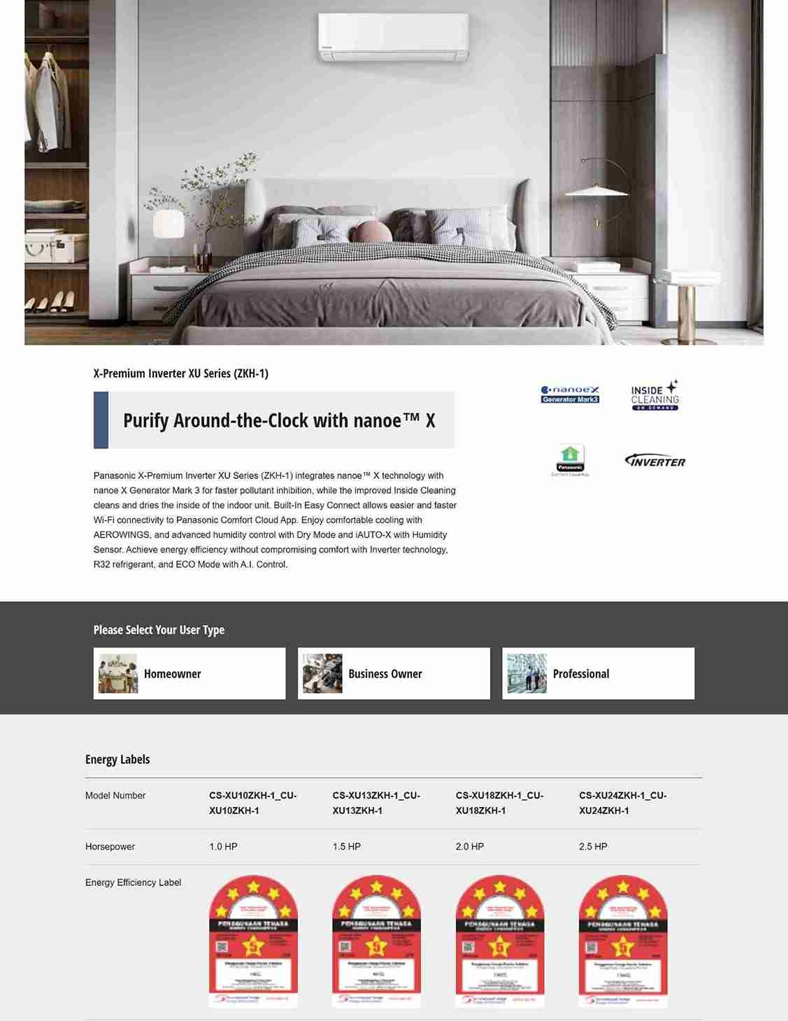 Panasonic X-Premium inverter air conditioner installed in bedroom