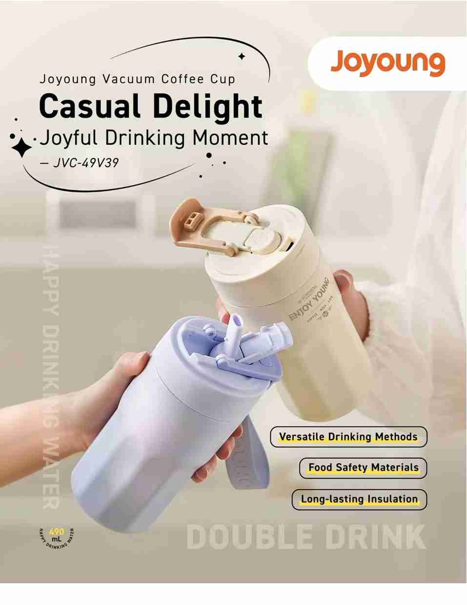 Joyful drinking moment with the Joyoung Vacuum Cup.