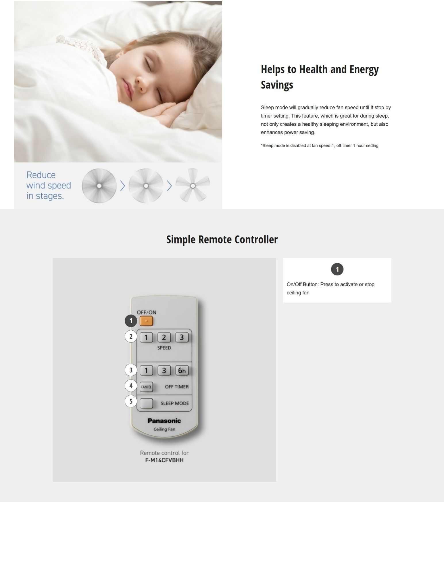 Gradually reduces fan speed for a peaceful sleep while saving energy.