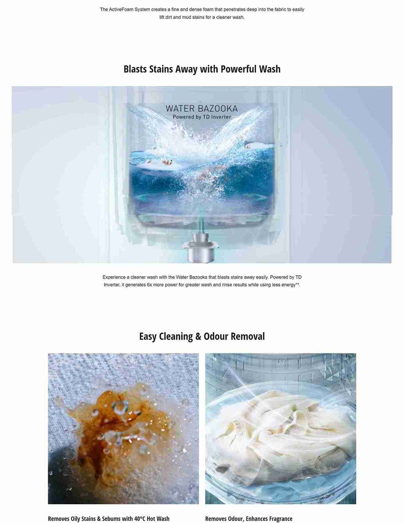 Active Foam system lifting stains away.