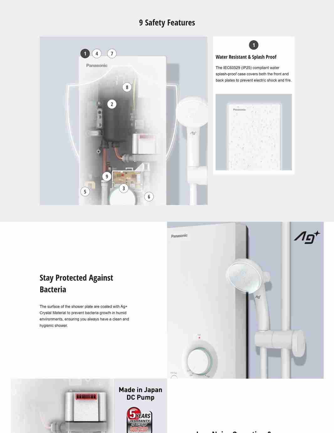 9 safety features and antibacterial protection.