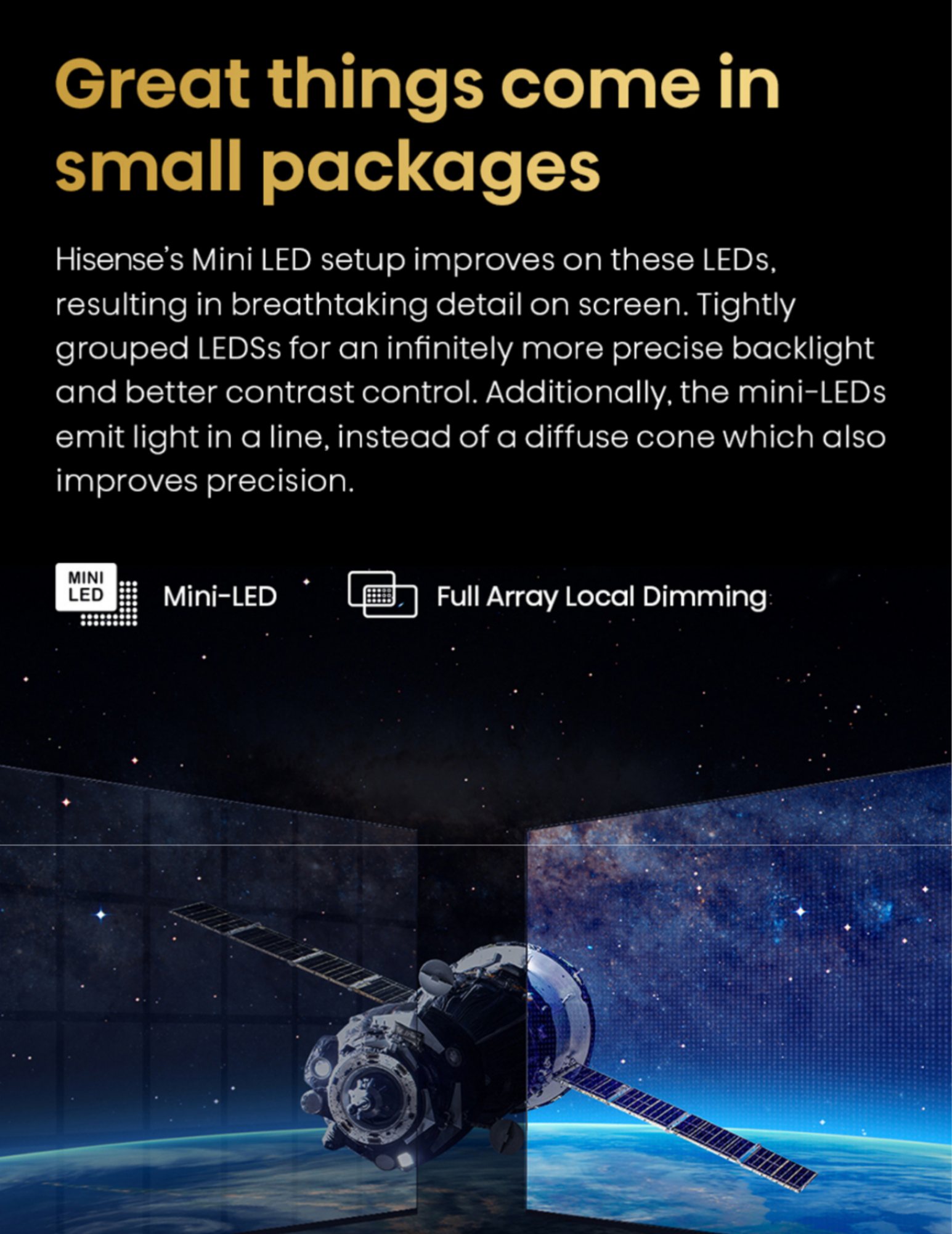 Mini-LED full array local dimming for precise contrast