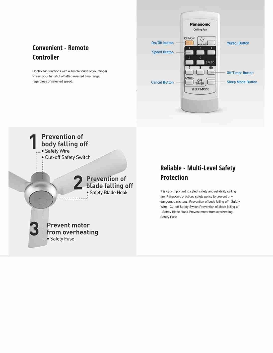 Sleep mode reduces fan speed for power savings.