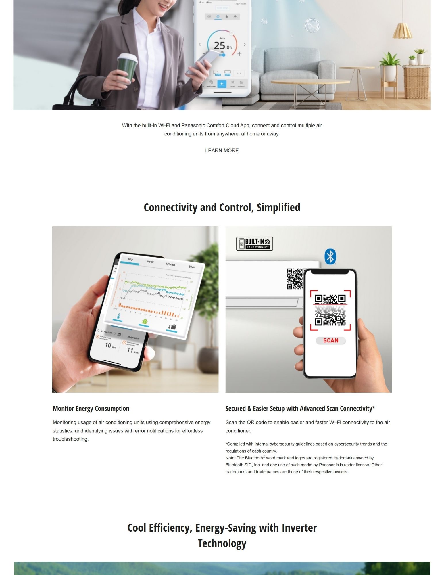 Panasonic air conditioner with app control via smartphone