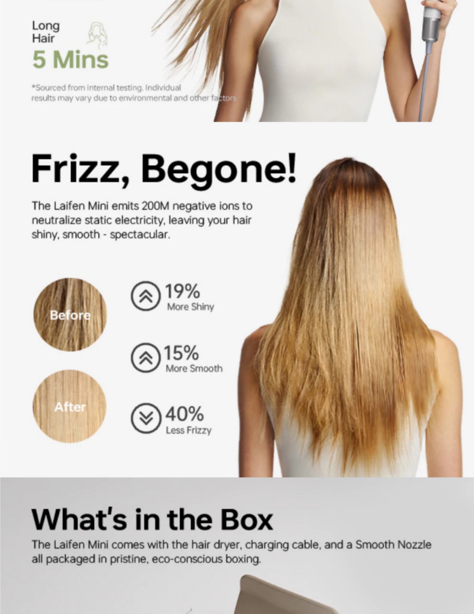 Frizz reduction results showing smoother, shinier hair