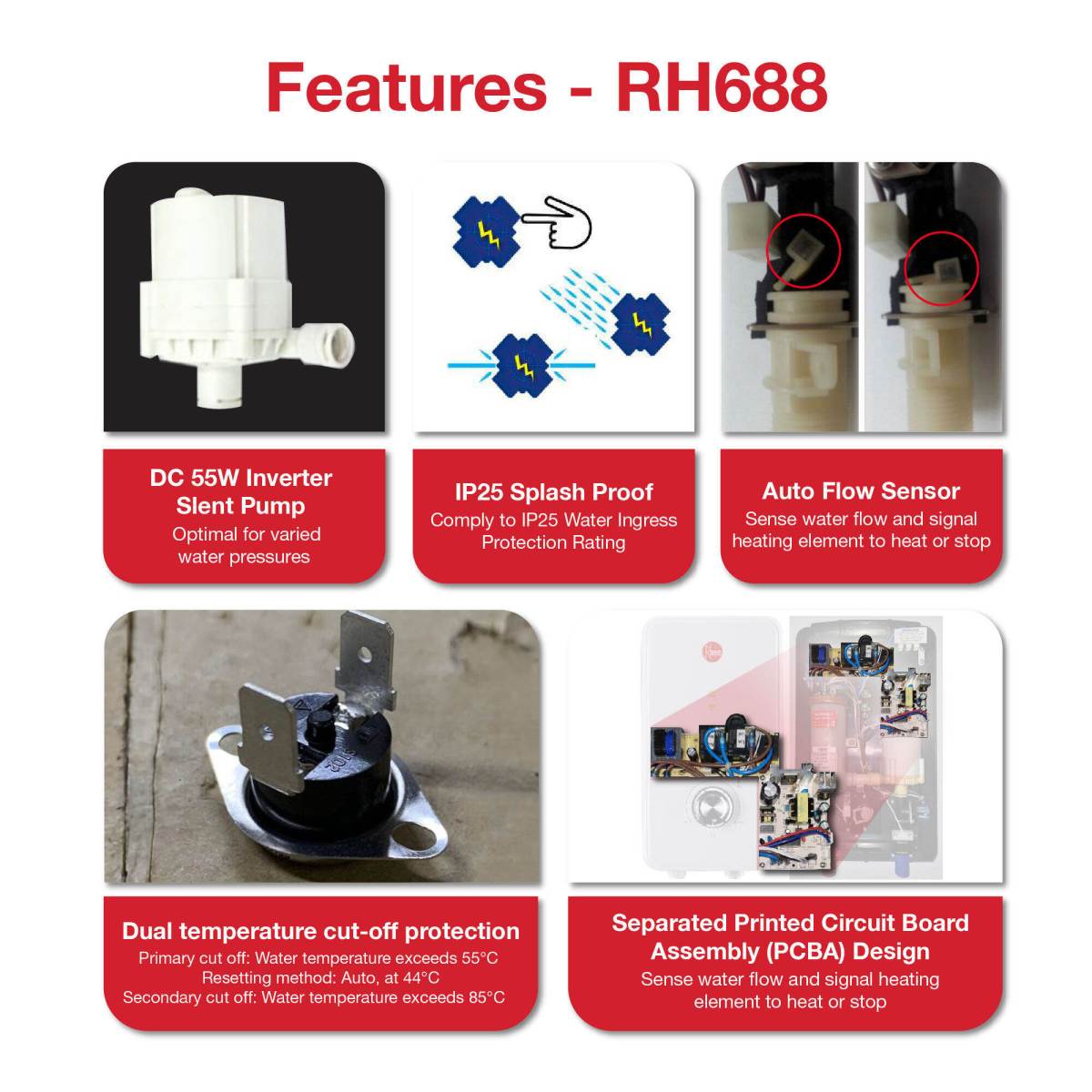 RH688EPI Electric Instant Water Heater with DC Pump RHM-RH688EPI - Image 4