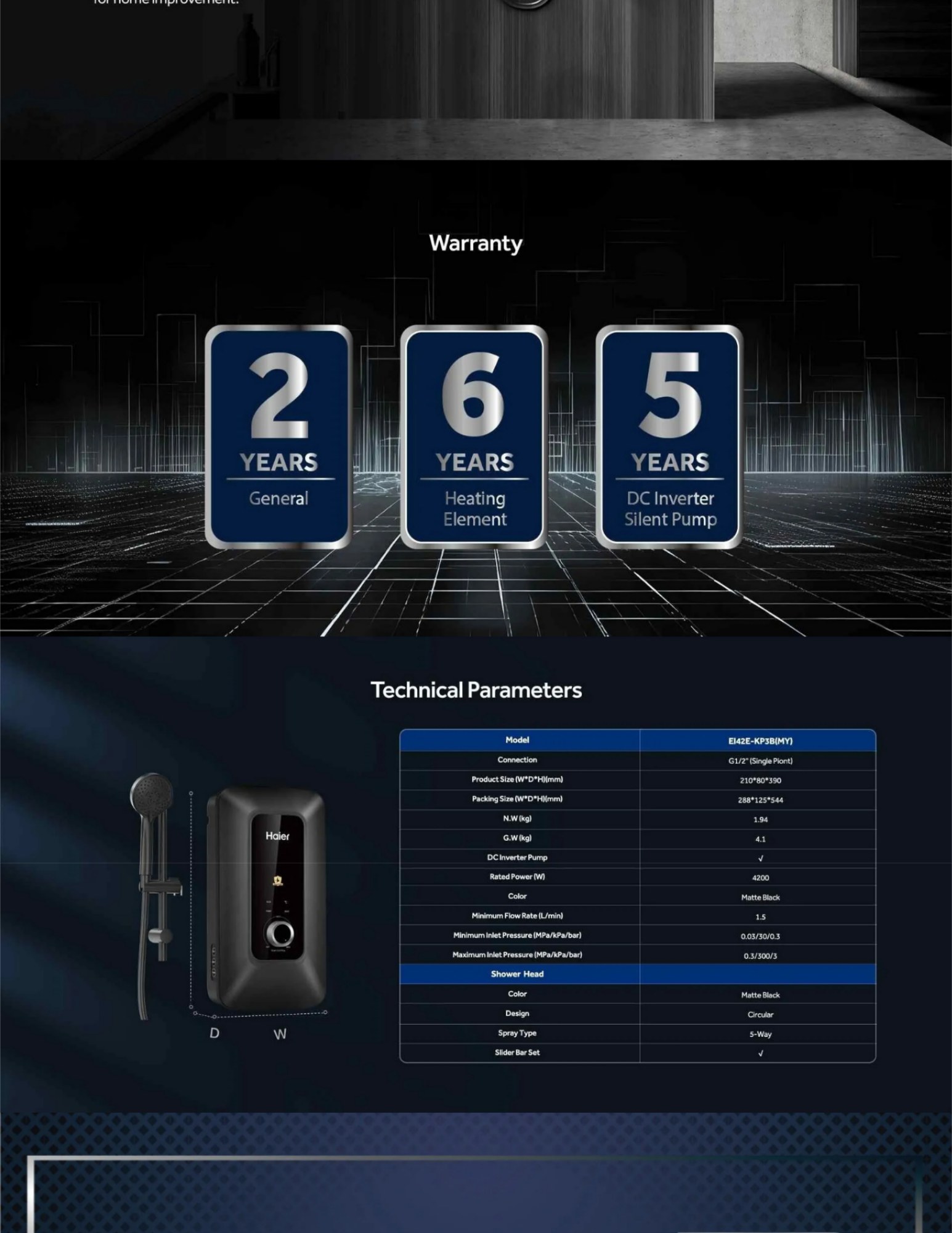 Haier multi-functional shower head spray modes
