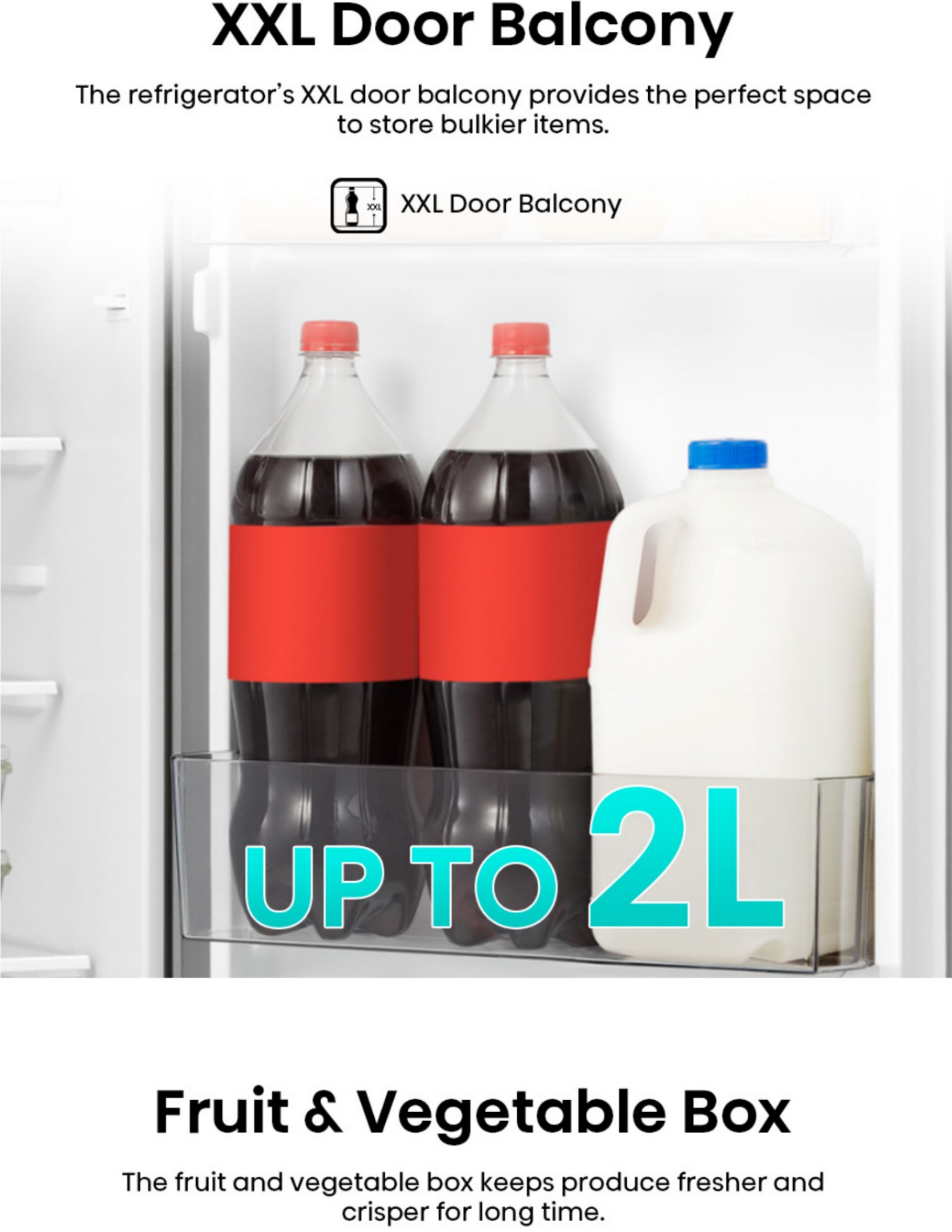 XXL door balcony holds 2L bottles in Hisense fridge