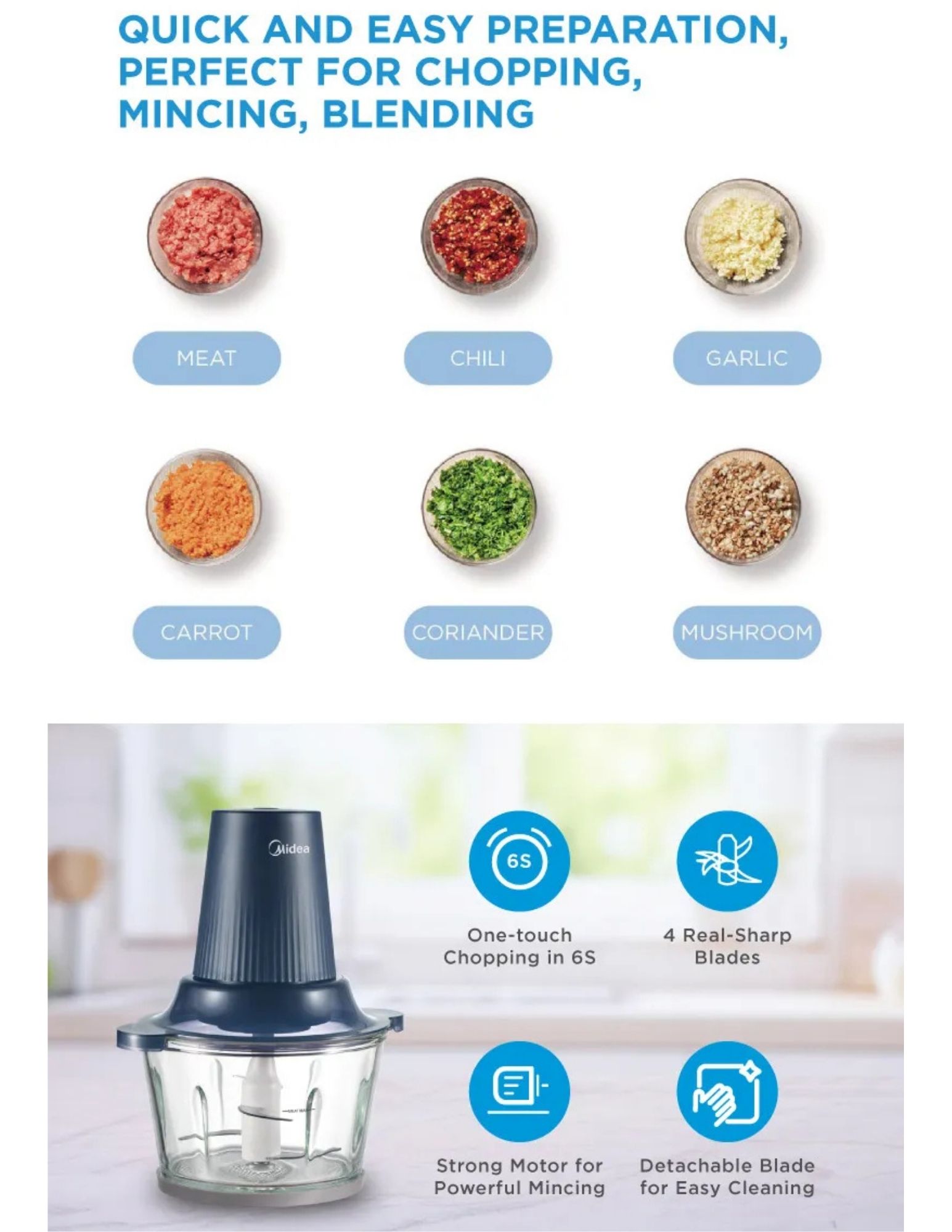 Midea Air Cooler, MAC-120AR. Features a 10L water tank, 60W power, and dimensions 330x380x736 mm. Remote control included with air purifying effect.