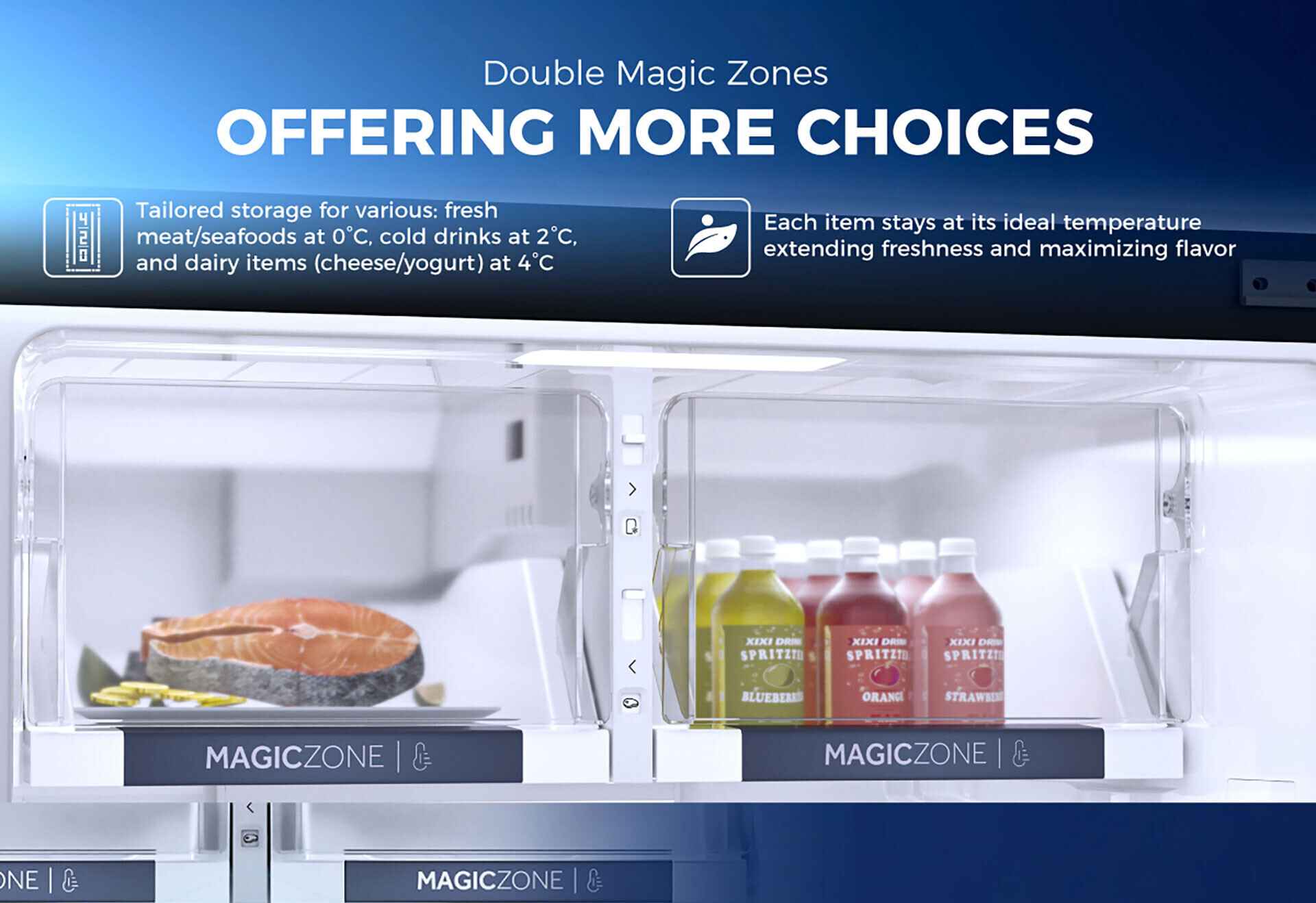 Haier fridge Double Magic Zones with flexible temperature storage