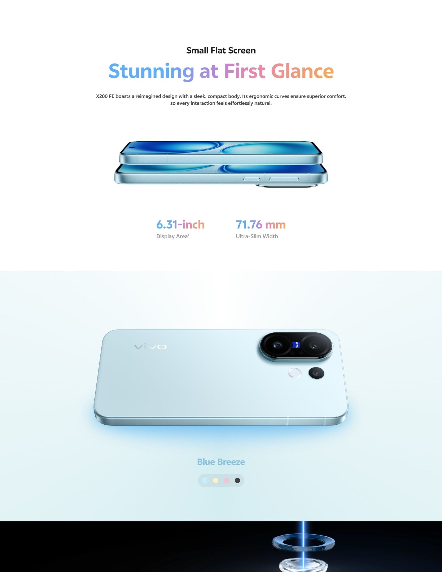 Slim Vivo phone side profile and Blue Breeze dual camera