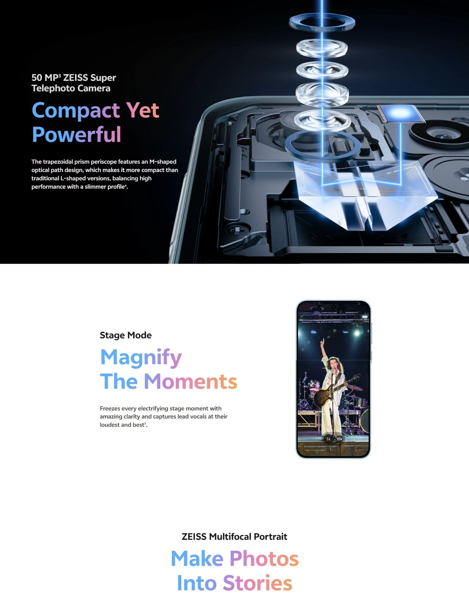 ZEISS telephoto lens design with Stage Mode concert zoom