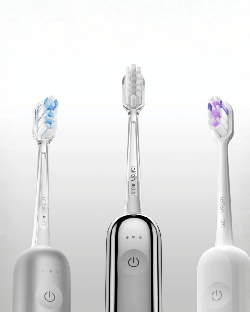 Laifen Wave electric toothbrushes with blue and white bristles.