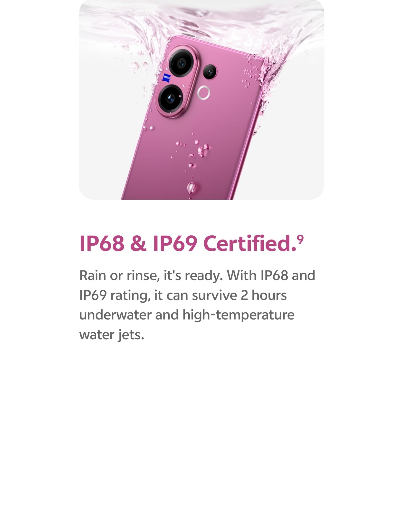 Vivo smartphone with IP68 IP69 water resistance splash demo