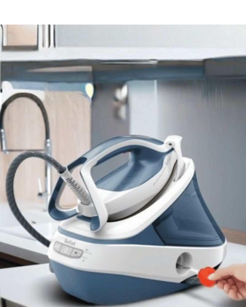 Tefal Pro Express Ultimate II steam generator iron in blue and white.