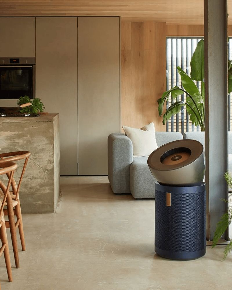 Dyson Big+Quiet Formaldehyde air purifier in a modern living room.