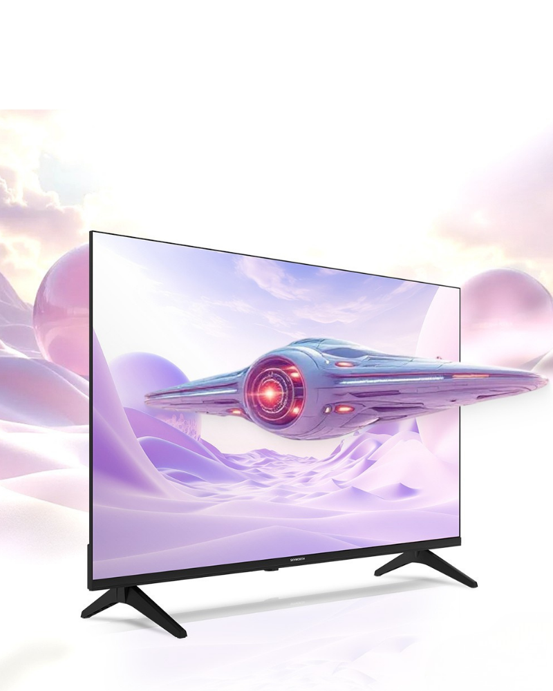 Skyworth SUE8200 QLED+ TV displaying a futuristic graphic.