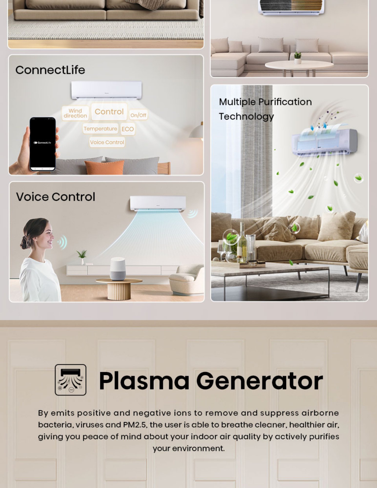 Hisense plasma generator purifying air in living room