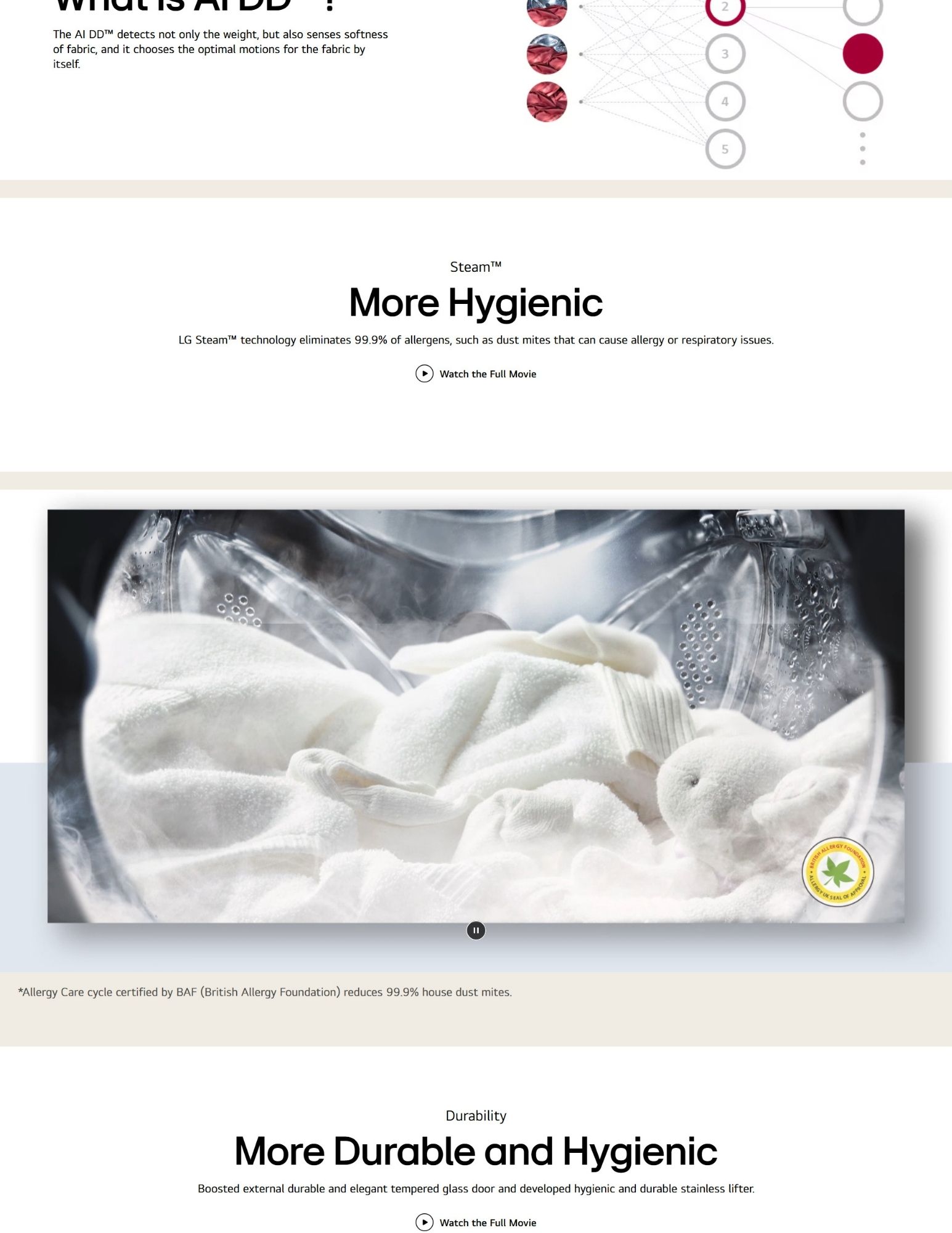 LG Steam wash removes 99.9% allergens for hygienic care