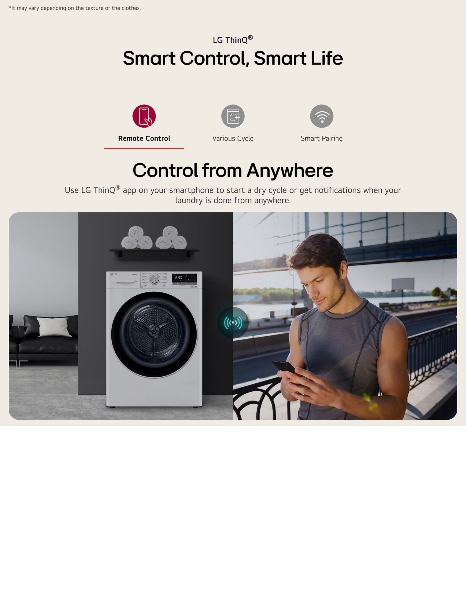 LG ThinQ smart dryer with remote control from anywhere