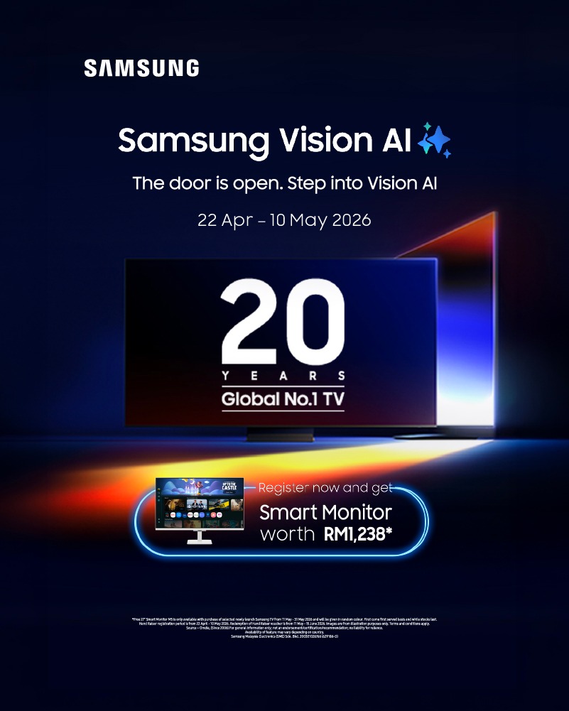 Samsung Vision AI TVs at Senheng Malaysia. Register to receive a Smart Monitor worth RM1,238.