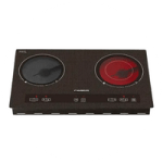 Faber dual-burner electric hob featuring induction and ceramic cooking zones with touch controls for efficient and versatile kitchen cooking