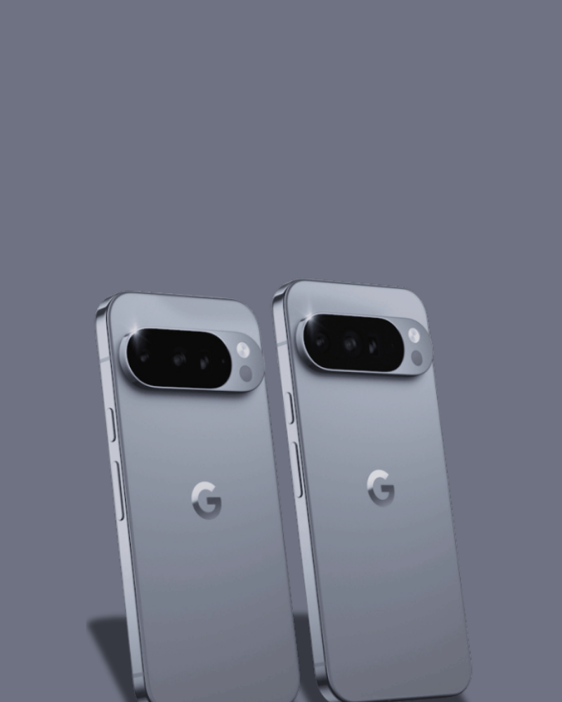 Google Pixel 10 Pro and Pro XL in silver-grey, two phones side by side with a horizontal camera bar, and offer from RM88.32 per month.
