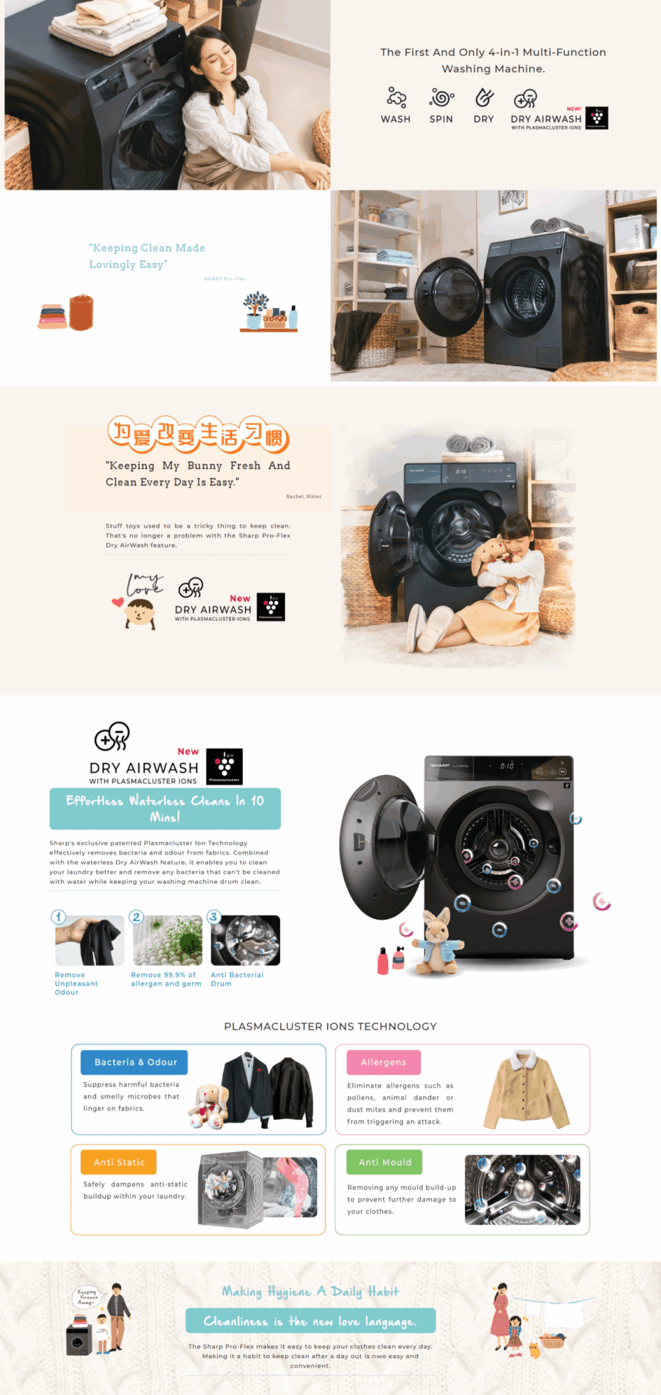 The First And Only 4-in-1 Multi-Function Washing Machine. Wash, Spin, Dry, Air Wash