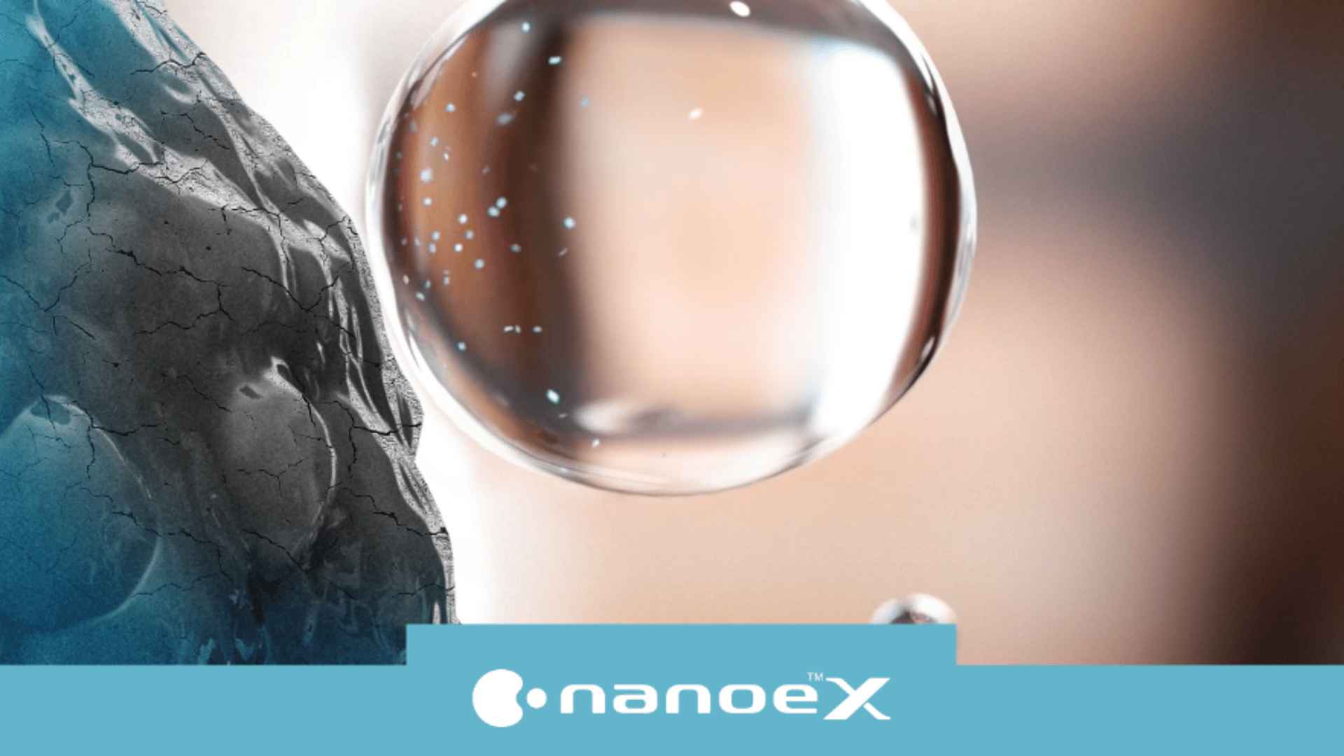 Close-up visual of nanoe X water particles releasing active ions for deodorising and antibacterial protection in the refrigerator.