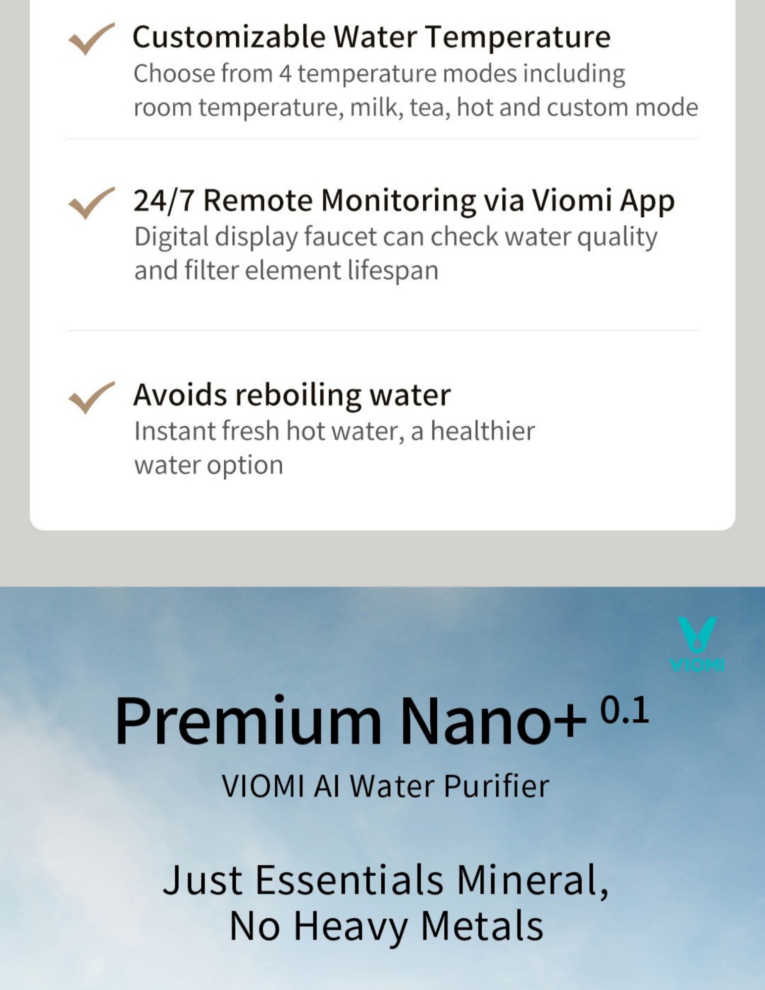 VIOMI Premium Nano+ 0.1 water purifier clean mineral water