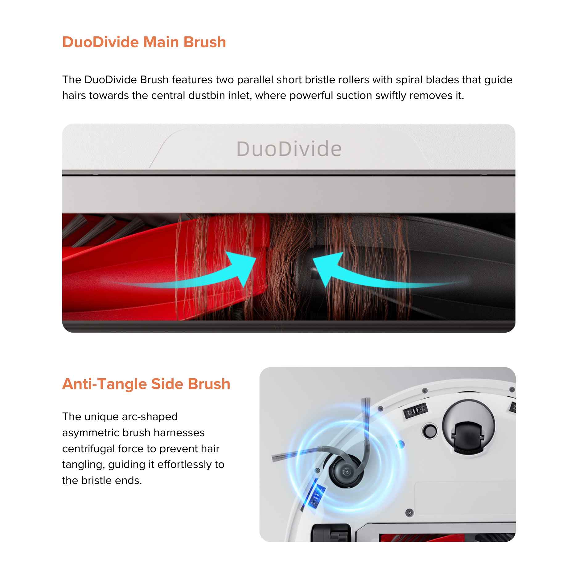Roborock DuoDivide main brush with anti-tangle design