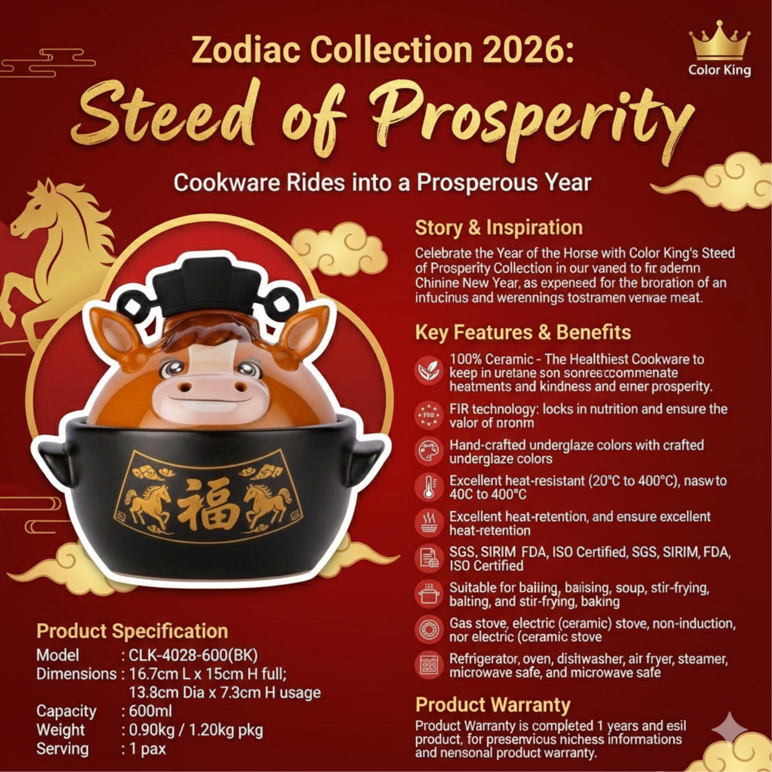 Color King Steed of Prosperity: Features & Benefits graphic.