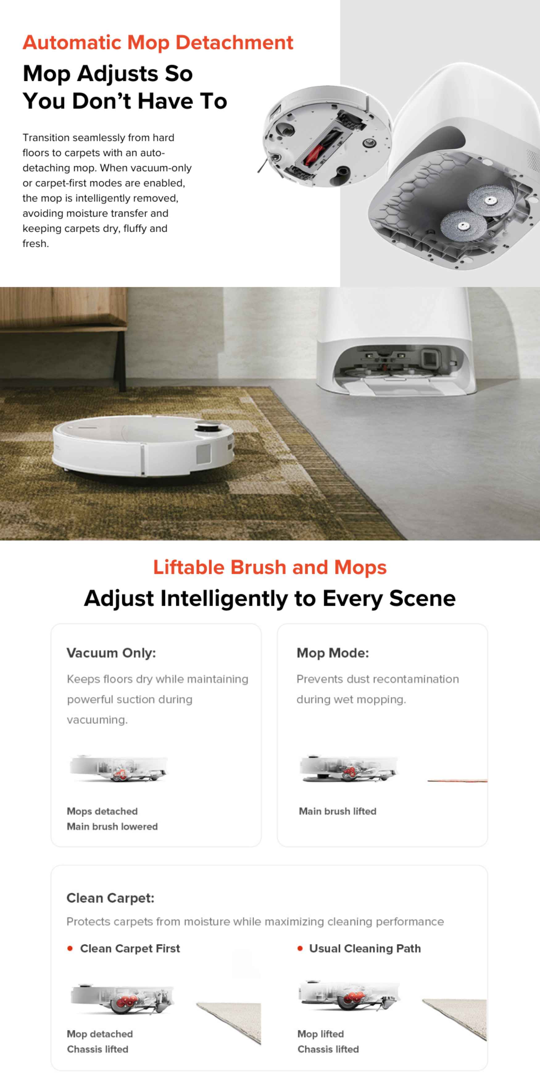 Roborock robot vacuum with automatic mop detachment