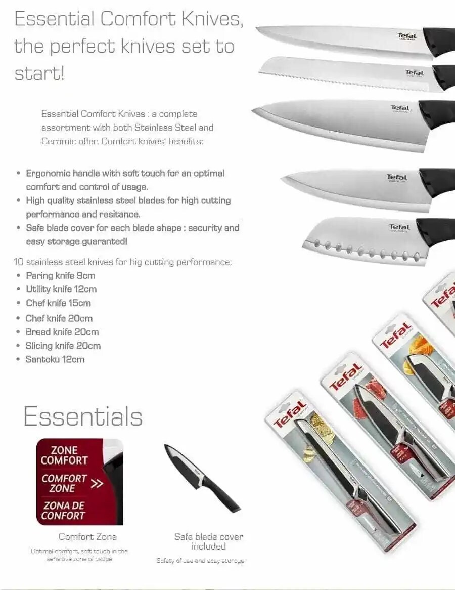 Tefal Essential Comfort stainless steel kitchen knife set