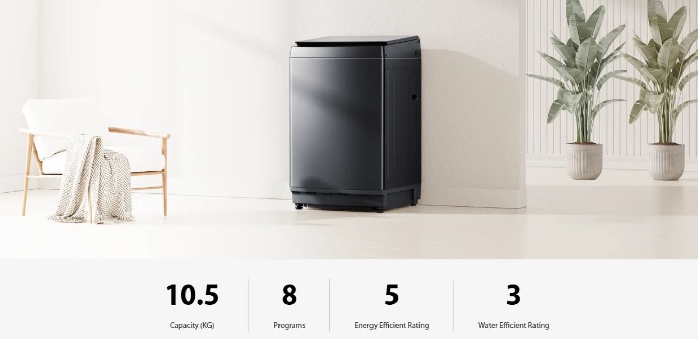 10.5kg top load washer in modern minimalist home setting