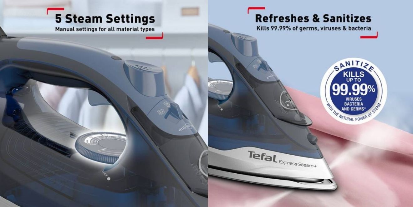 Tefal steam iron with 5 adjustable steam settings for all fabric types