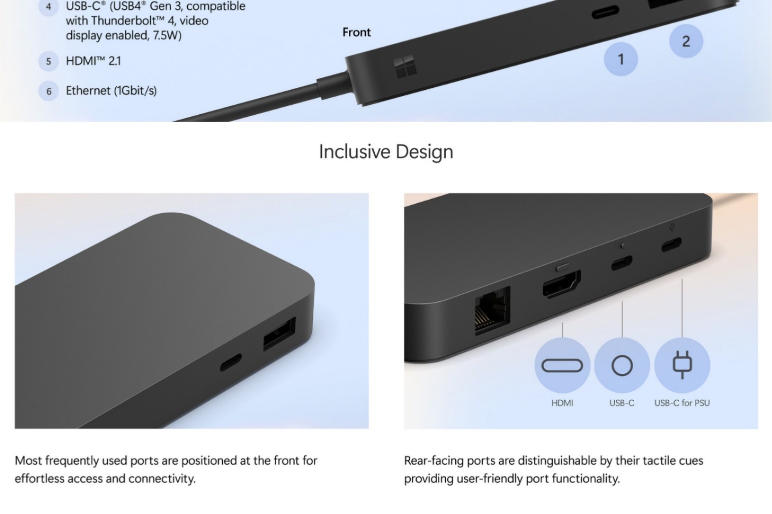 inclusive design with tactile rear ports