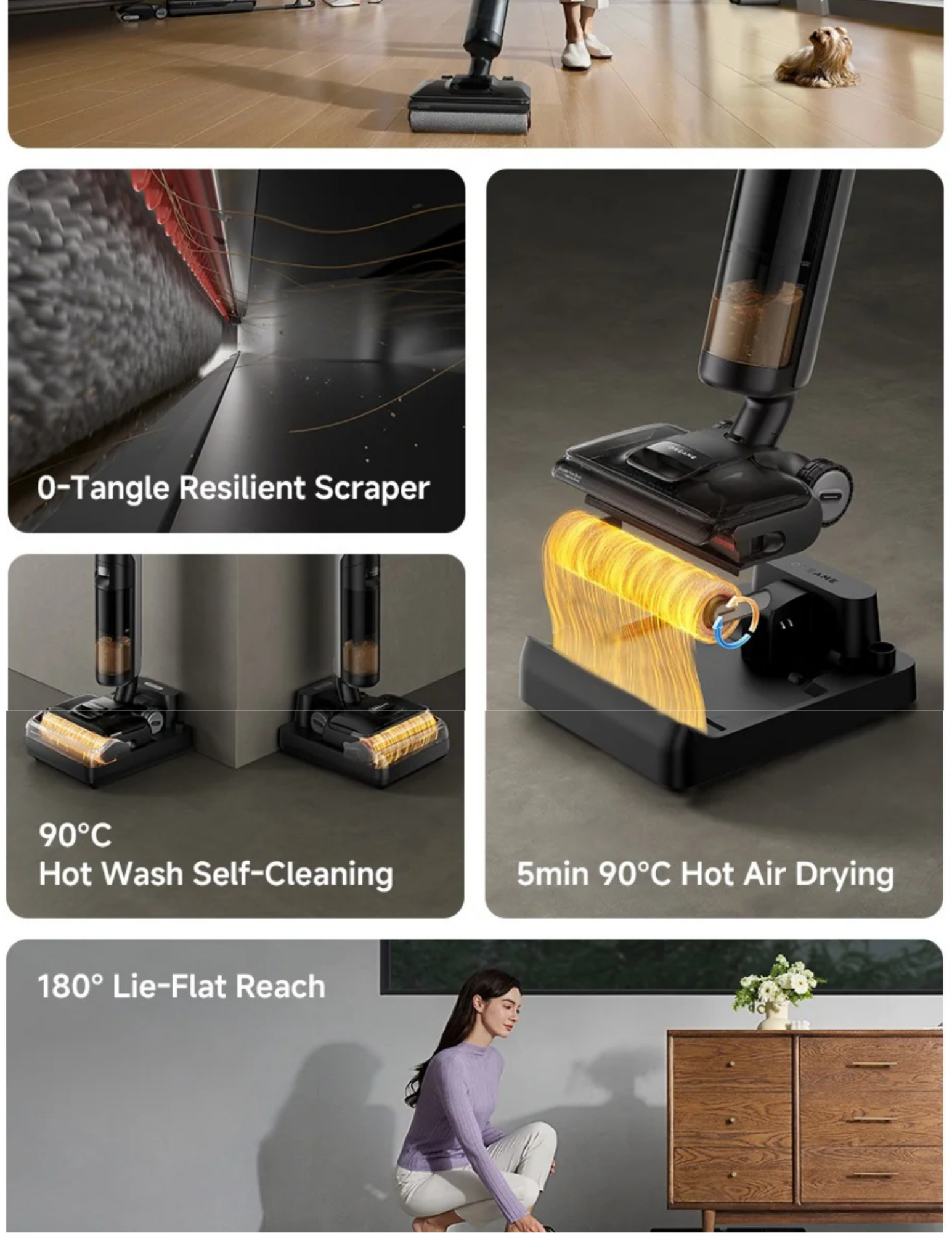 Self-cleaning vacuum with hot wash and hot air drying
