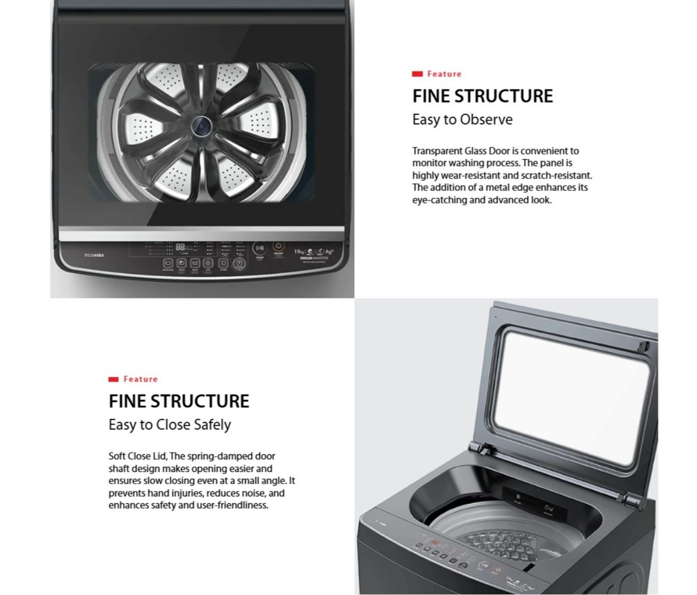 Transparent glass lid for easy wash cycle monitoring