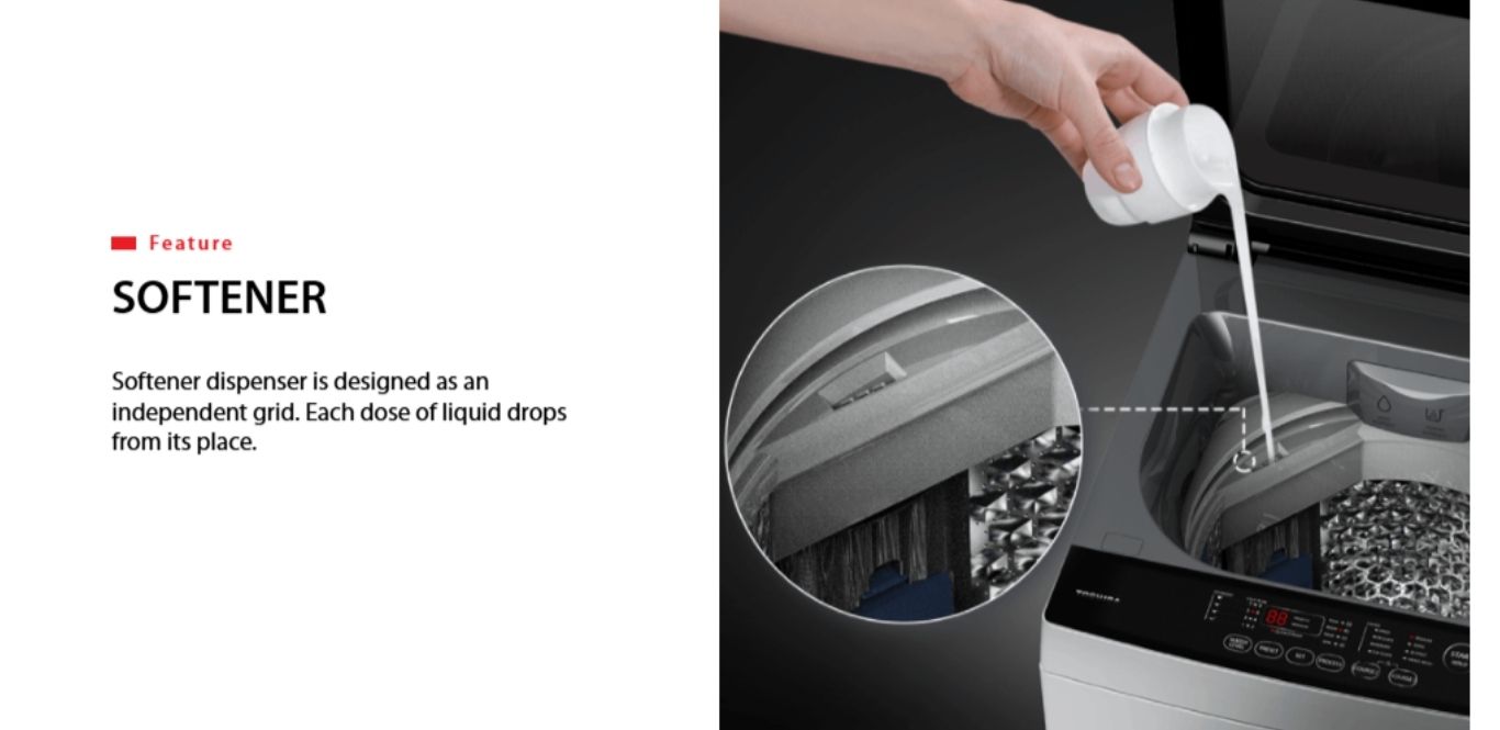 Independent softener dispenser releases liquid evenly