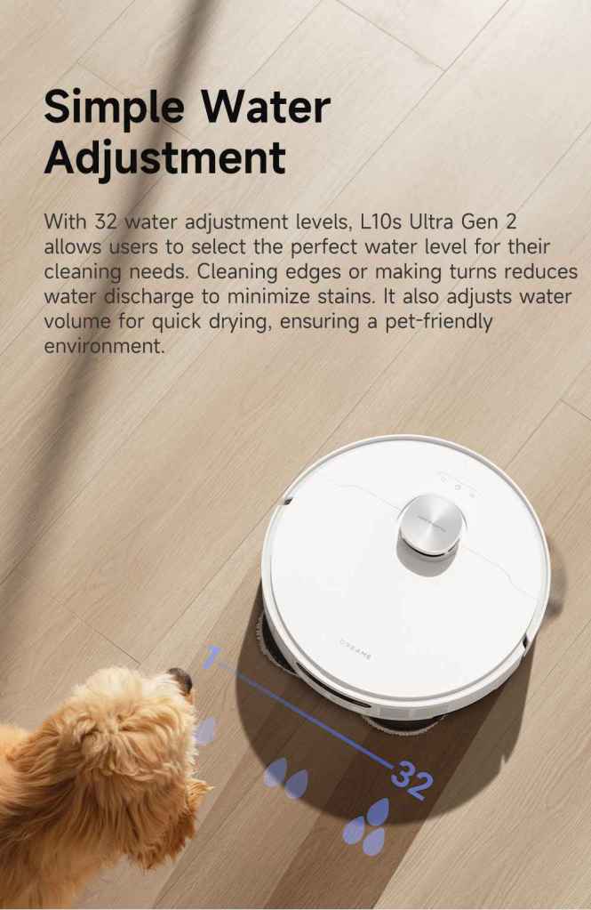 L10s Ultra Gen 2 adjusts water for optimal mopping.