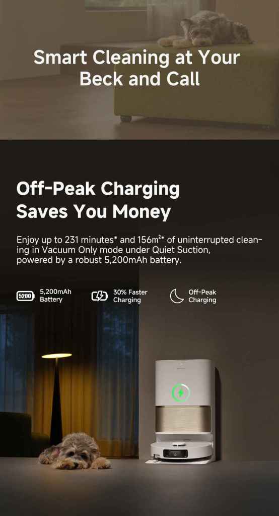 Off-peak charging helps save money with efficient cleaning.