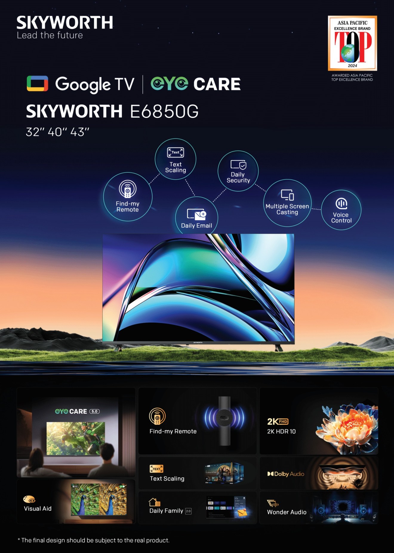 SKYWORTH E6850G Google TV with Eye Care and smart features