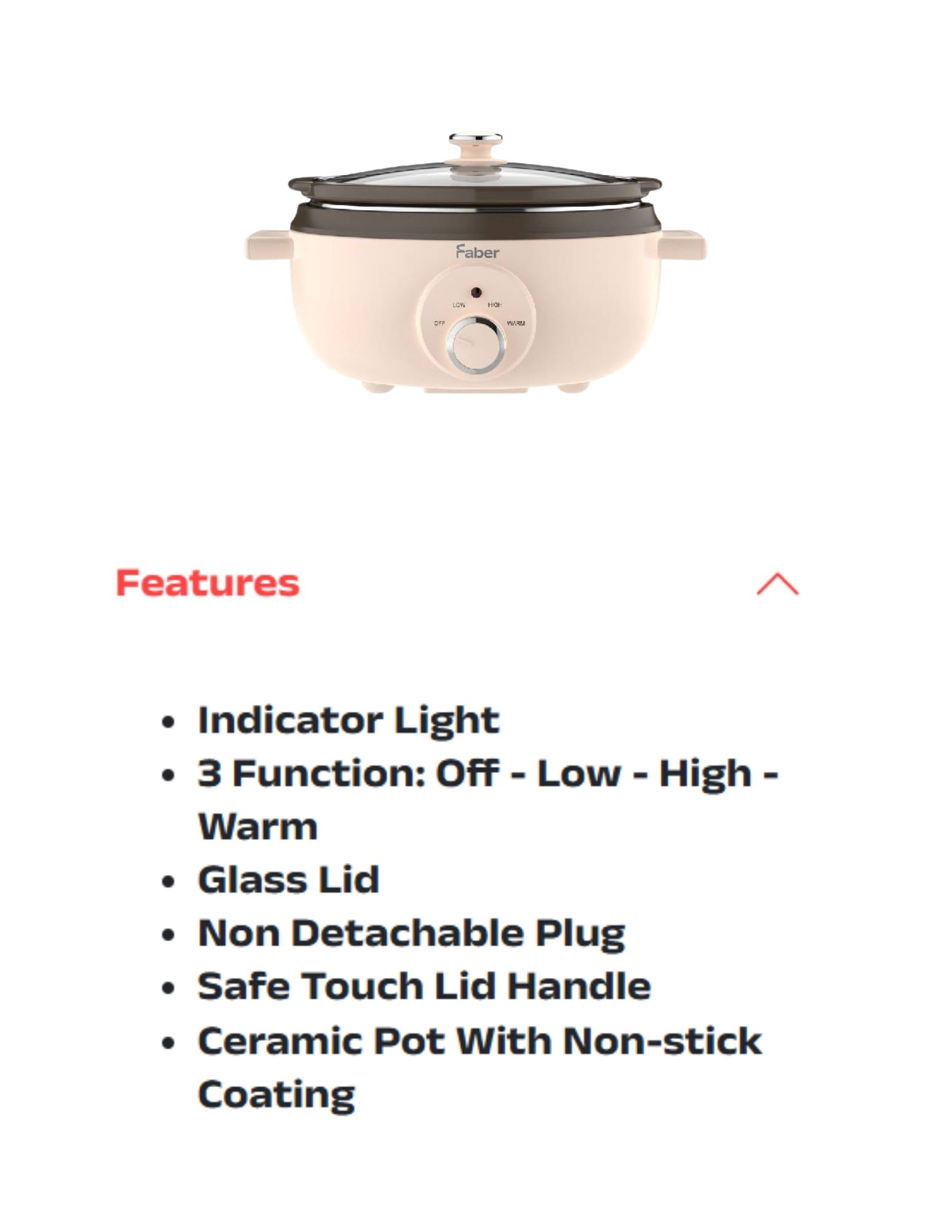 Faber slow cooker with non-stick coating