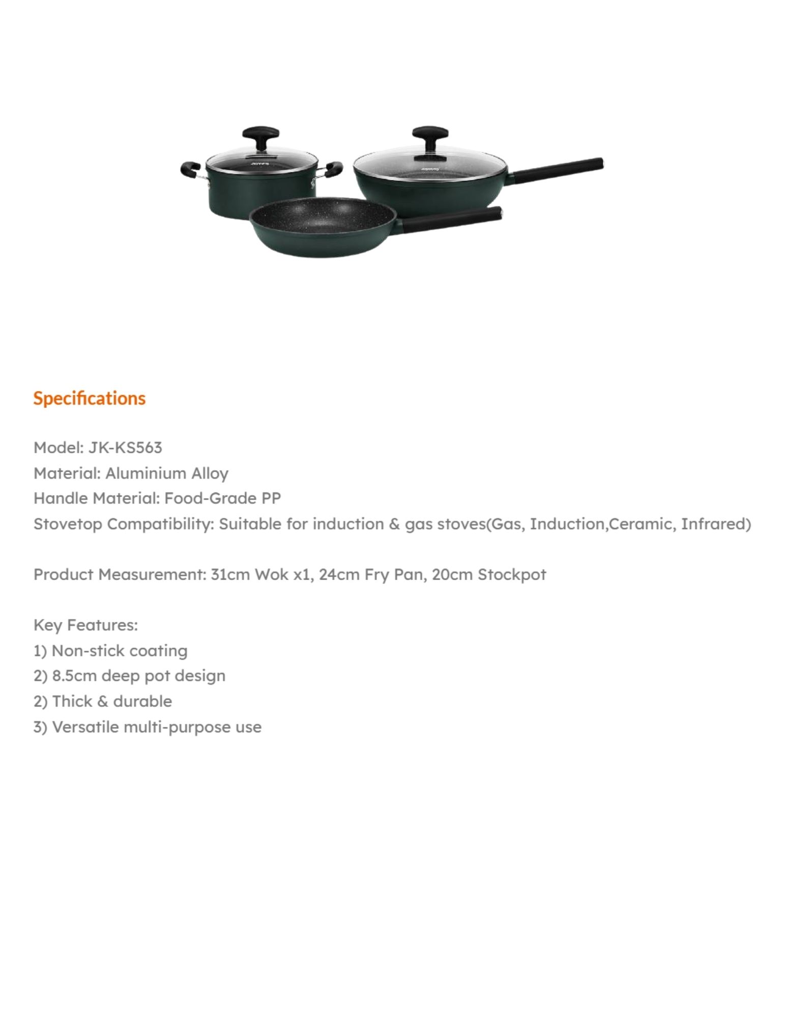 3-piece cookware set with versatile multi-purpose use